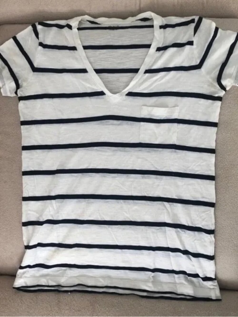 Madewell Blue & White Striped Short Sleeve V-Neck T Shirt Size XS